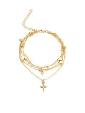 1pc Fashion Cross Heart Charm Layered Anklet For Women For Holiday