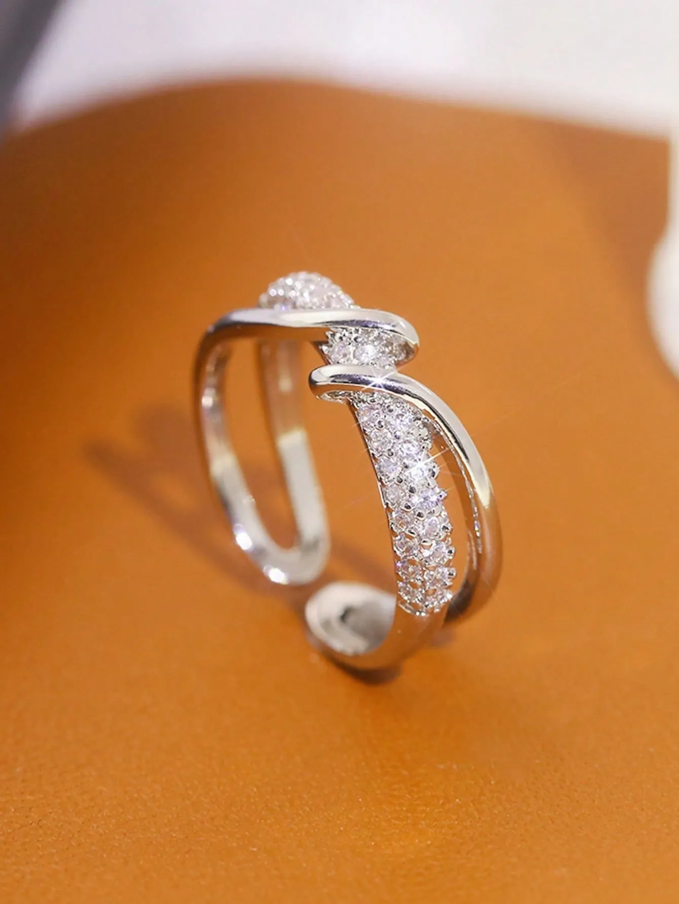 1pc Personalized Geometric Design Cubic Zirconia Finger Ring For Women's Daily Wear