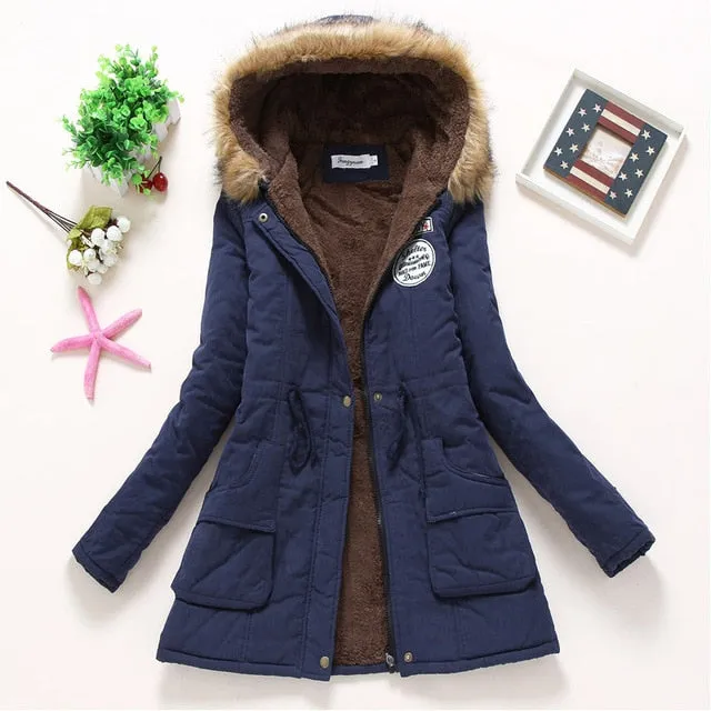 2018 winter jacket women wadded jacket female outerwear slim winter hooded coat long cotton padded fur collar parkas plus size