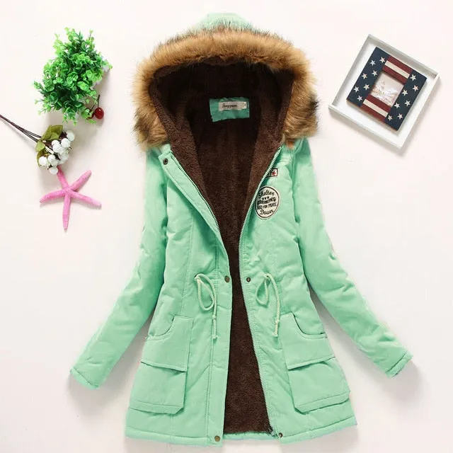 2018 winter jacket women wadded jacket female outerwear slim winter hooded coat long cotton padded fur collar parkas plus size