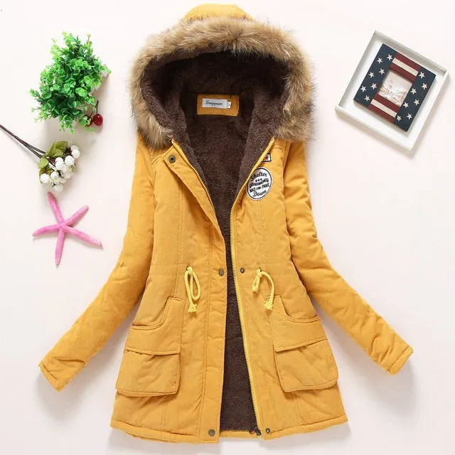 2018 winter jacket women wadded jacket female outerwear slim winter hooded coat long cotton padded fur collar parkas plus size