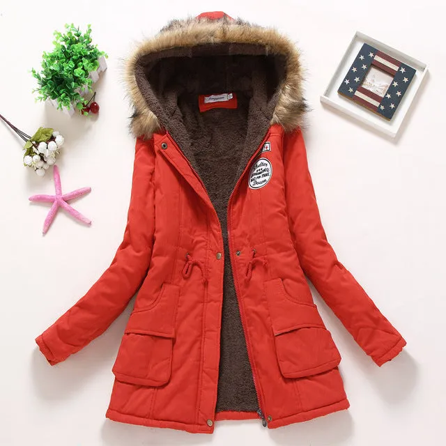 2018 winter jacket women wadded jacket female outerwear slim winter hooded coat long cotton padded fur collar parkas plus size