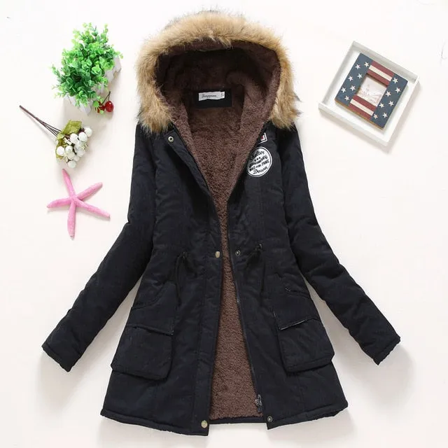 2018 winter jacket women wadded jacket female outerwear slim winter hooded coat long cotton padded fur collar parkas plus size