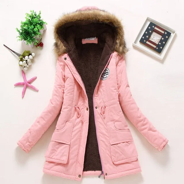 2018 winter jacket women wadded jacket female outerwear slim winter hooded coat long cotton padded fur collar parkas plus size