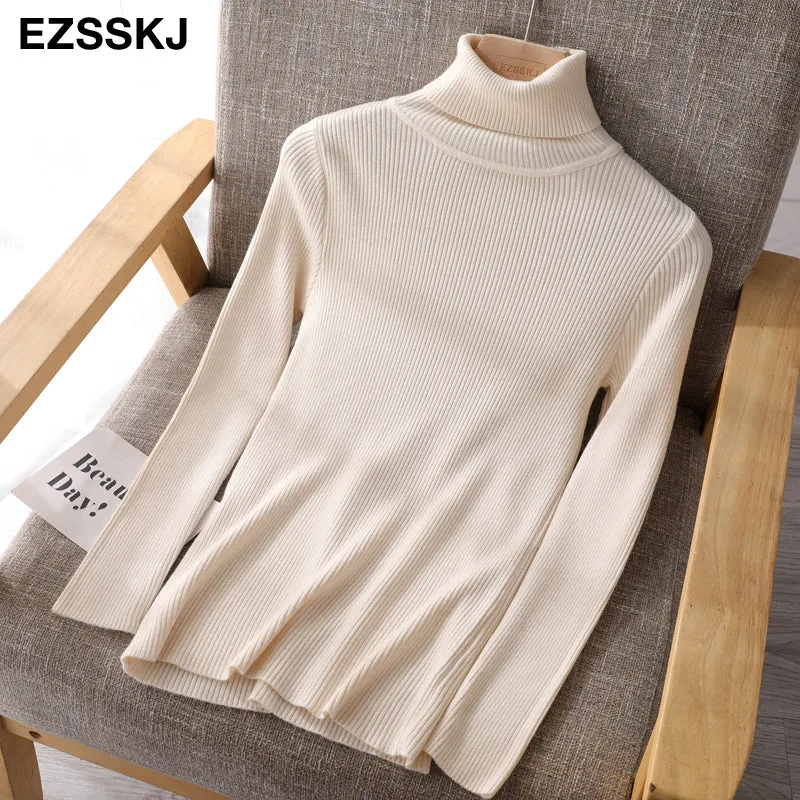 2021 Knitted Women Turtleneck Sweater Pullovers Spring Autumn Basic Women High Neck Sweaters Pullove