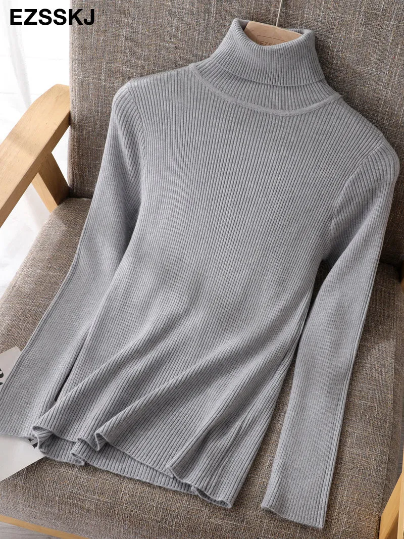 2021 Knitted Women Turtleneck Sweater Pullovers Spring Autumn Basic Women High Neck Sweaters Pullove