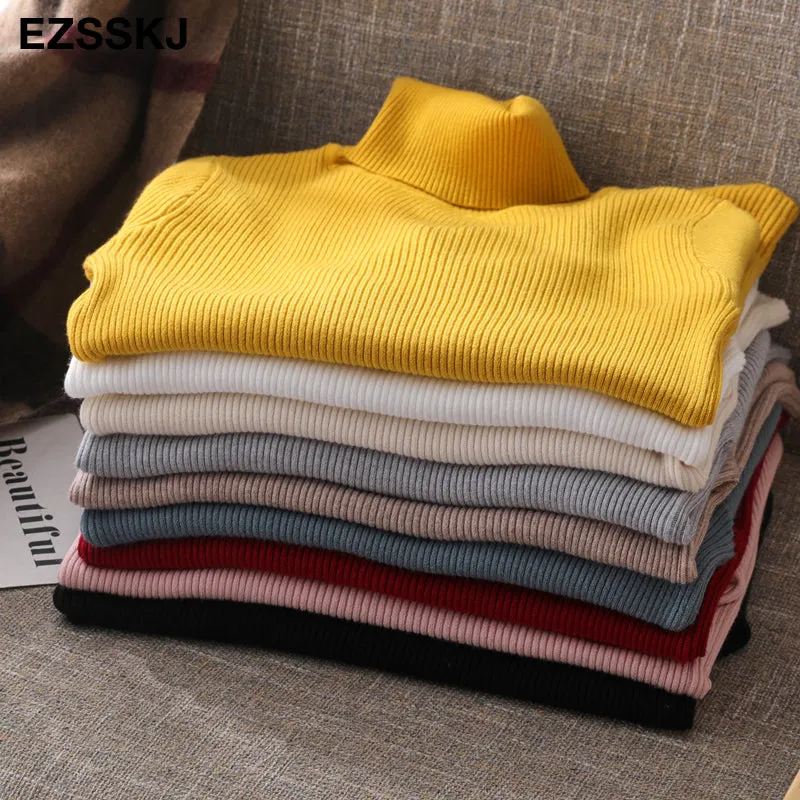 2021 Knitted Women Turtleneck Sweater Pullovers Spring Autumn Basic Women High Neck Sweaters Pullove