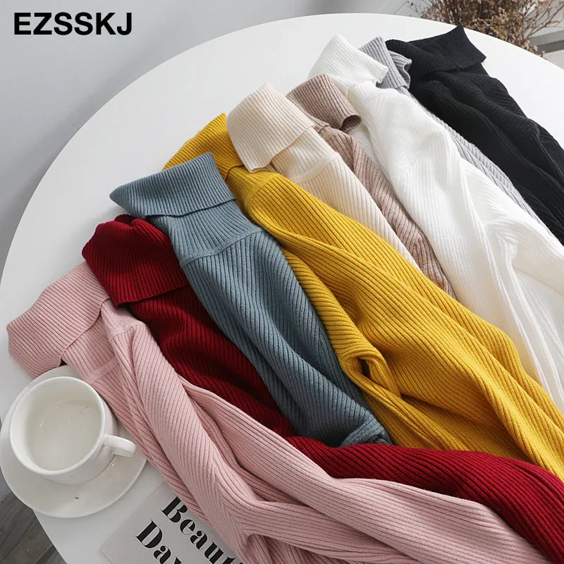 2021 Knitted Women Turtleneck Sweater Pullovers Spring Autumn Basic Women High Neck Sweaters Pullove