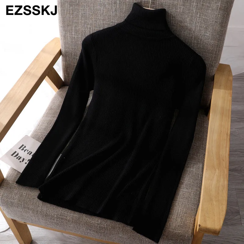 2021 Knitted Women Turtleneck Sweater Pullovers Spring Autumn Basic Women High Neck Sweaters Pullove