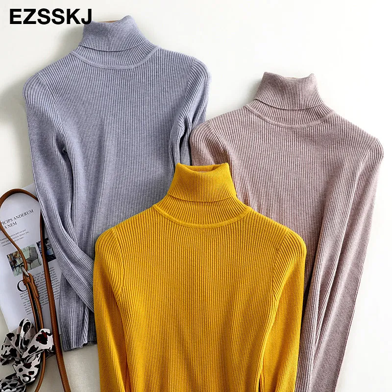 2021 Knitted Women Turtleneck Sweater Pullovers Spring Autumn Basic Women High Neck Sweaters Pullove