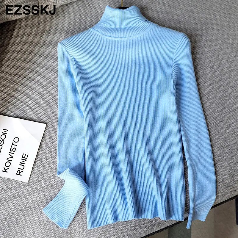 2021 Knitted Women Turtleneck Sweater Pullovers Spring Autumn Basic Women High Neck Sweaters Pullove