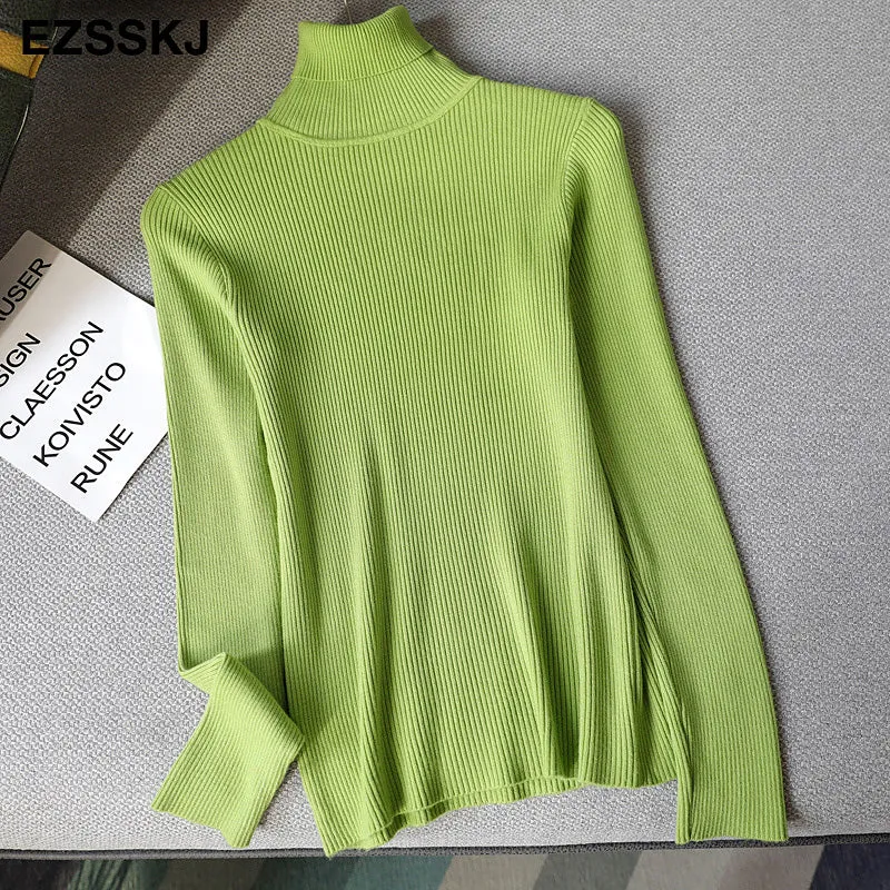 2021 Knitted Women Turtleneck Sweater Pullovers Spring Autumn Basic Women High Neck Sweaters Pullove