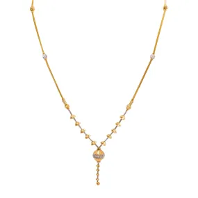 22K Multi Tone Gold Necklace W/ Textured Bead Lariat Pendant & Rounded Link Chain