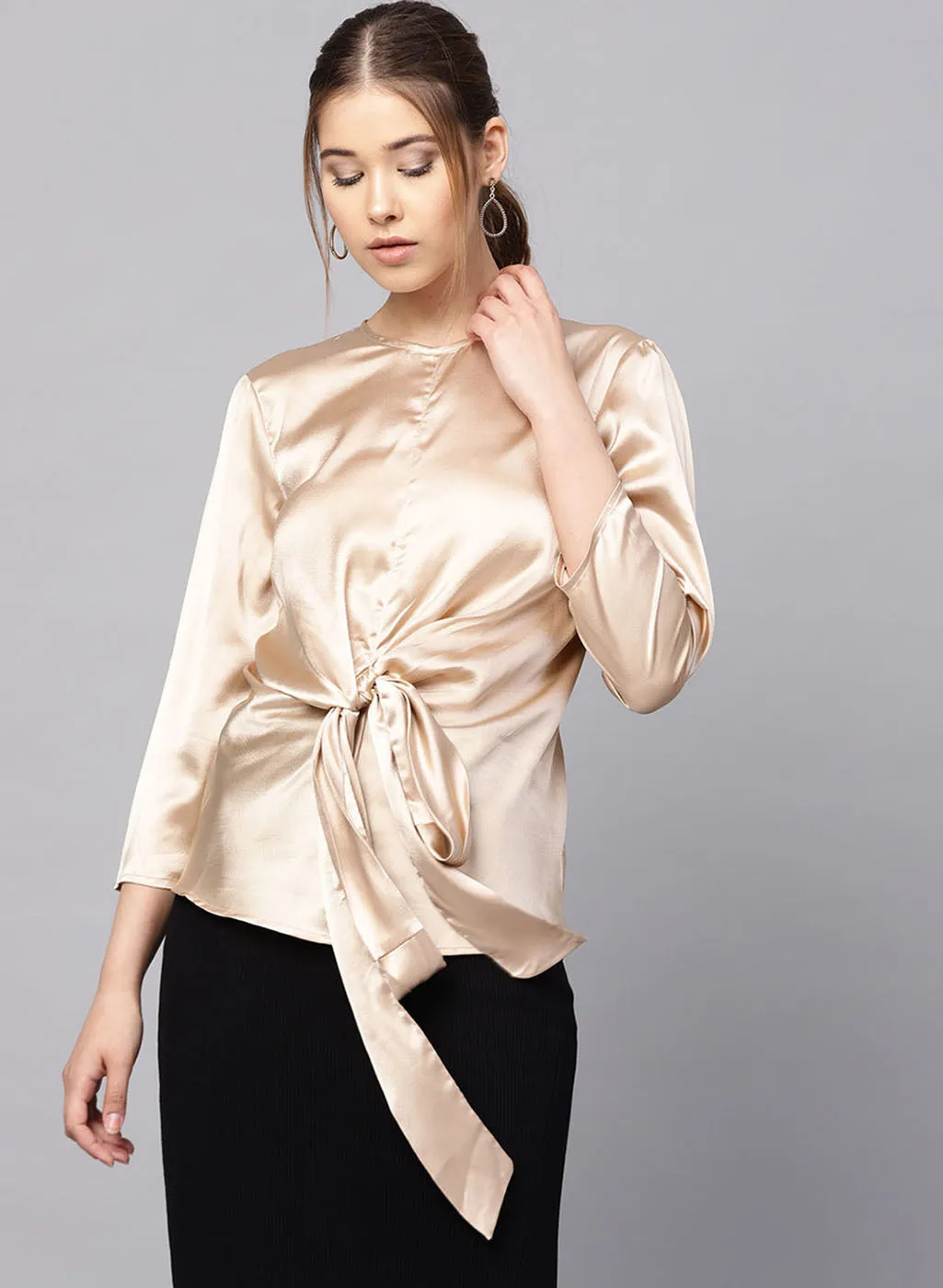 3/4 Sleeve Waist Tie Up Top