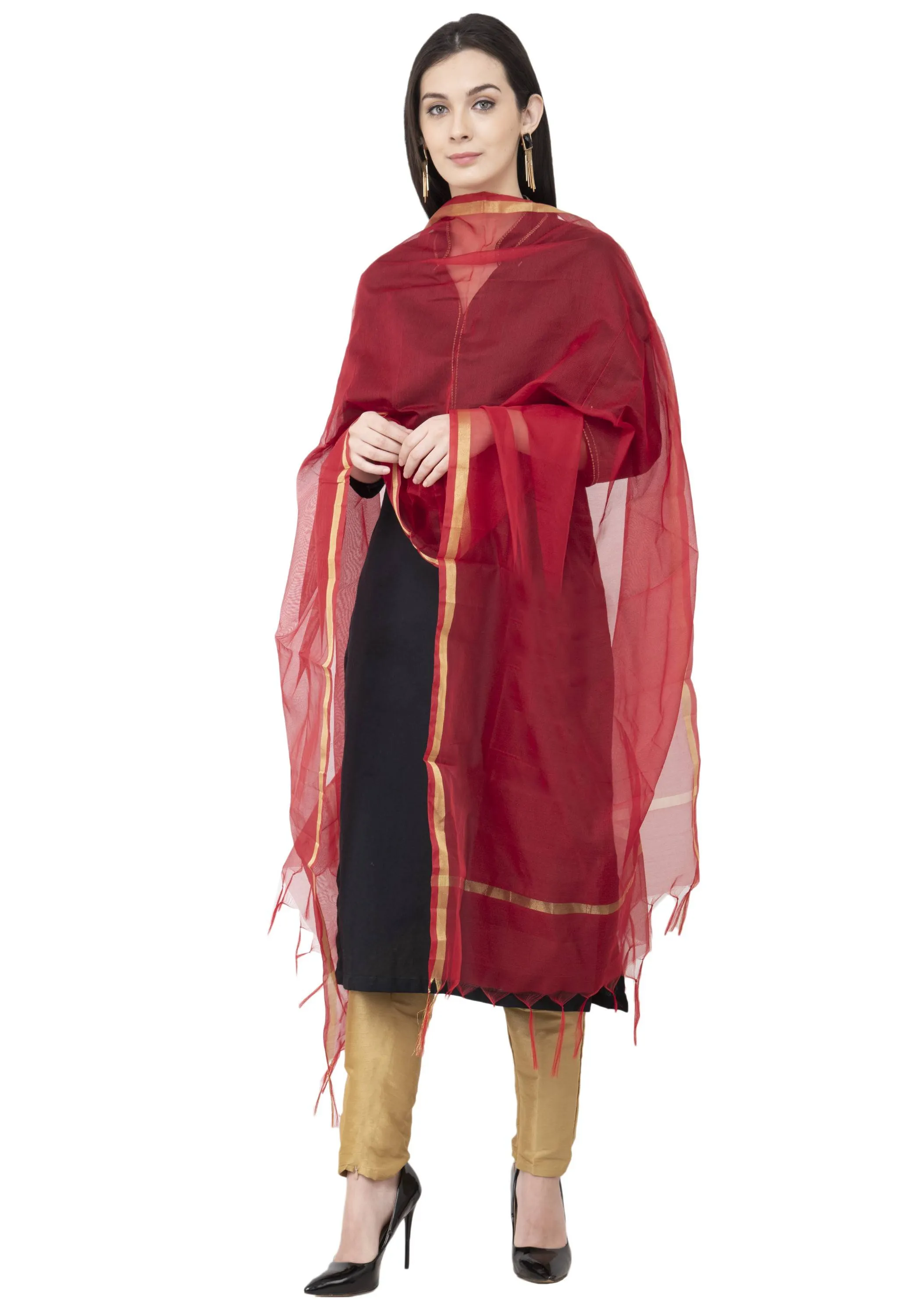 A R SILK Golden Color Fancy Silk Dupattas and Chunnis