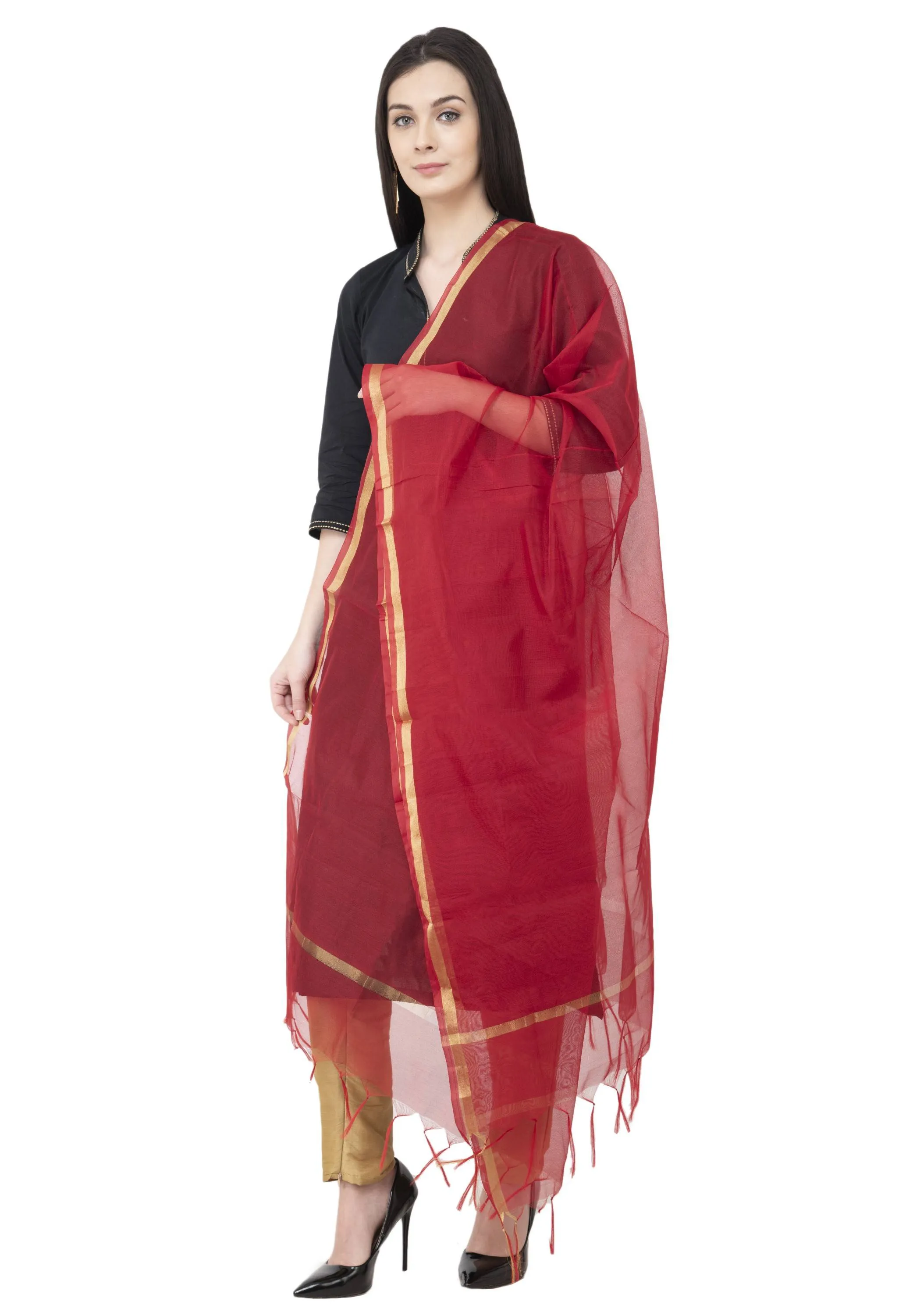 A R SILK Golden Color Fancy Silk Dupattas and Chunnis