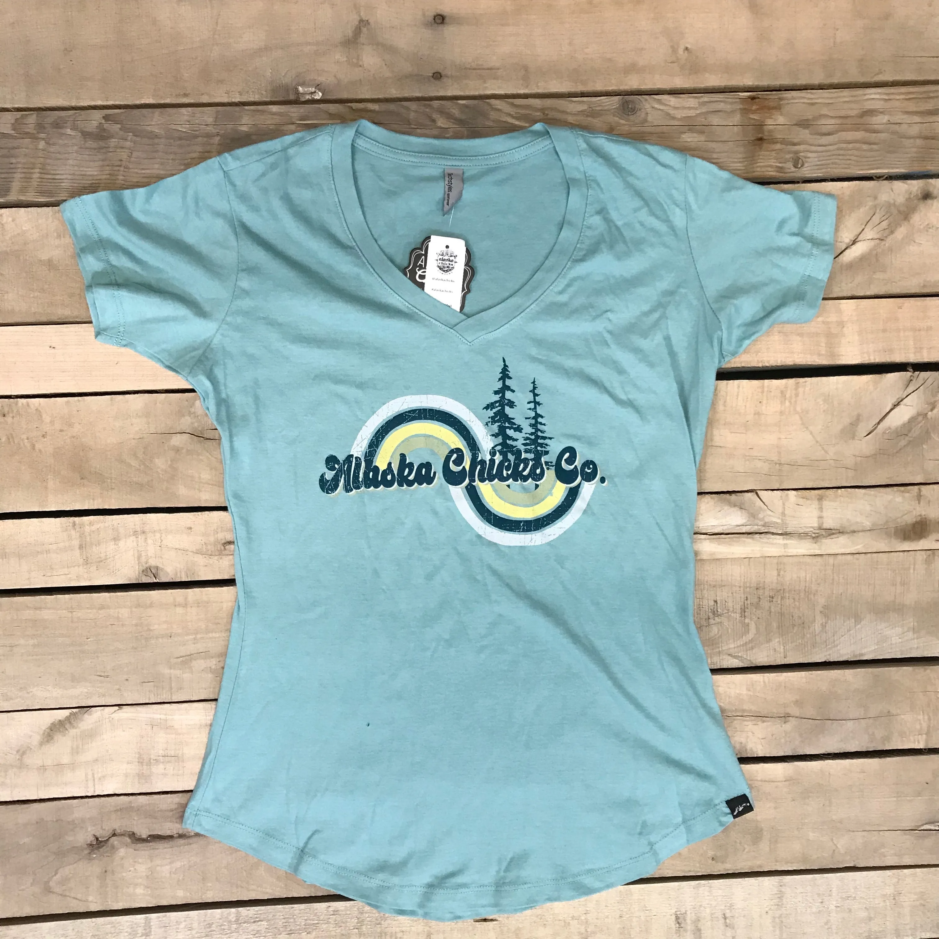 Alaska Chicks Double Rainbow  V-Neck T-Shirt