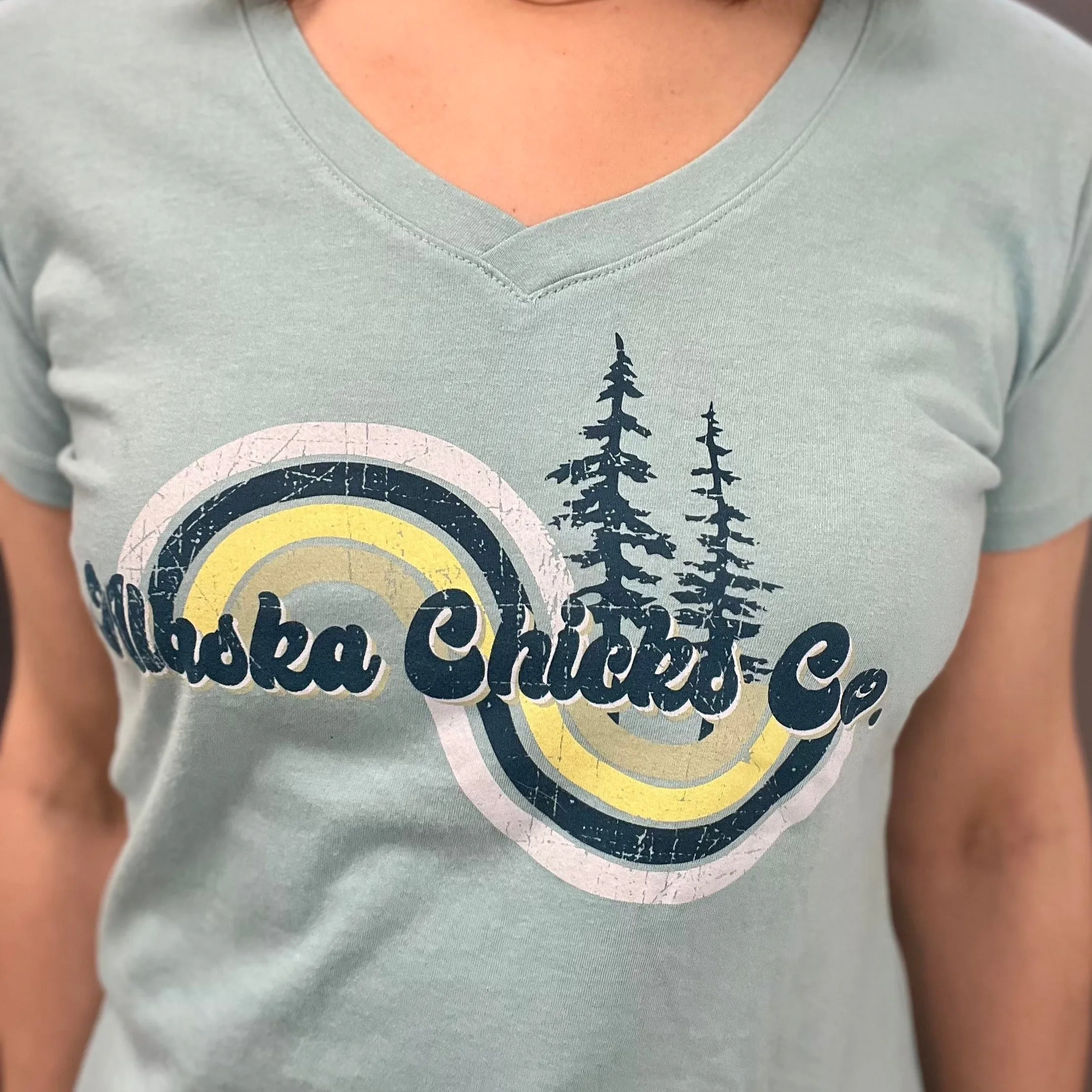 Alaska Chicks Double Rainbow  V-Neck T-Shirt