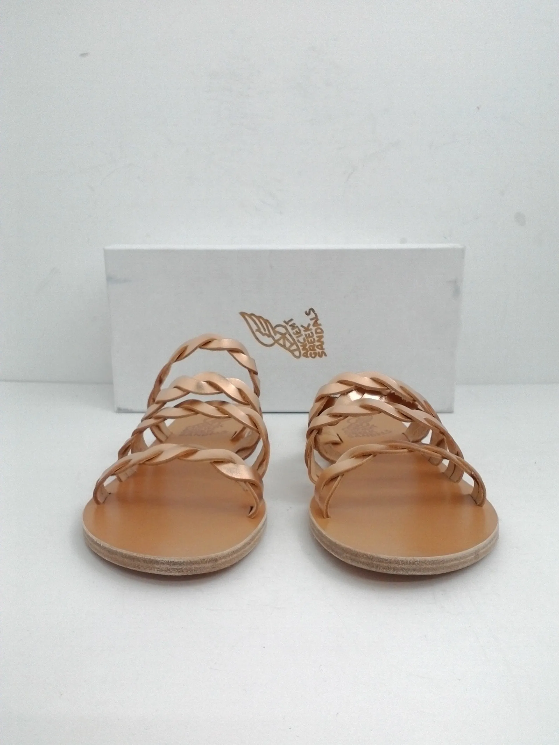 Ancient Greek Sandals Women's Flat Sandals Rose Gold Leather Size 38