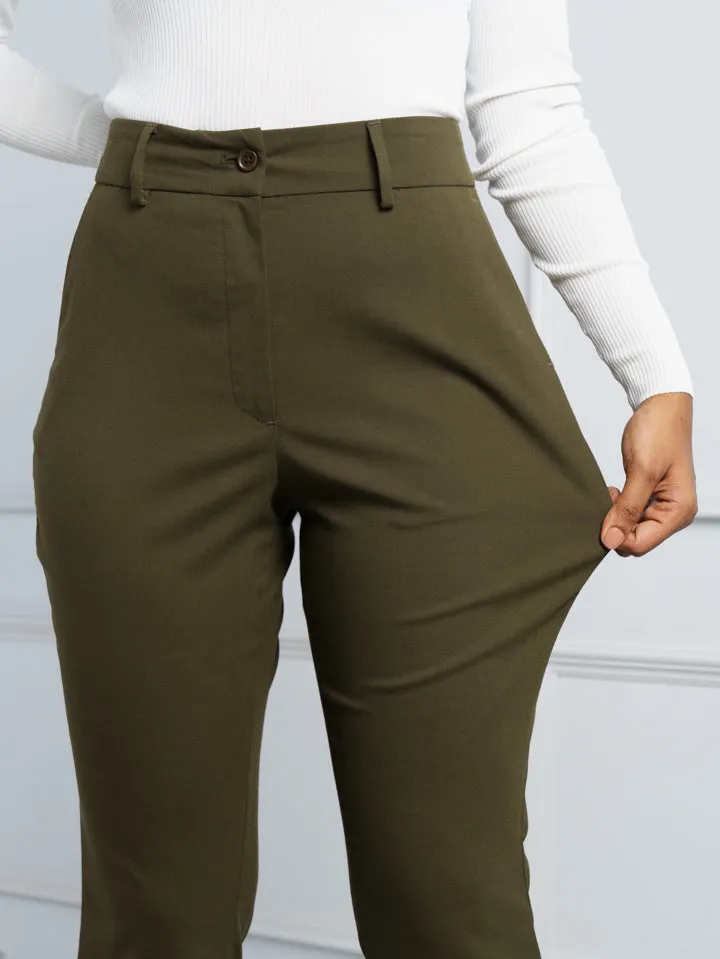 Army Olive Stretch Pants - Women