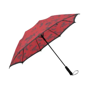 asian art red Semi-Automatic Foldable Umbrella