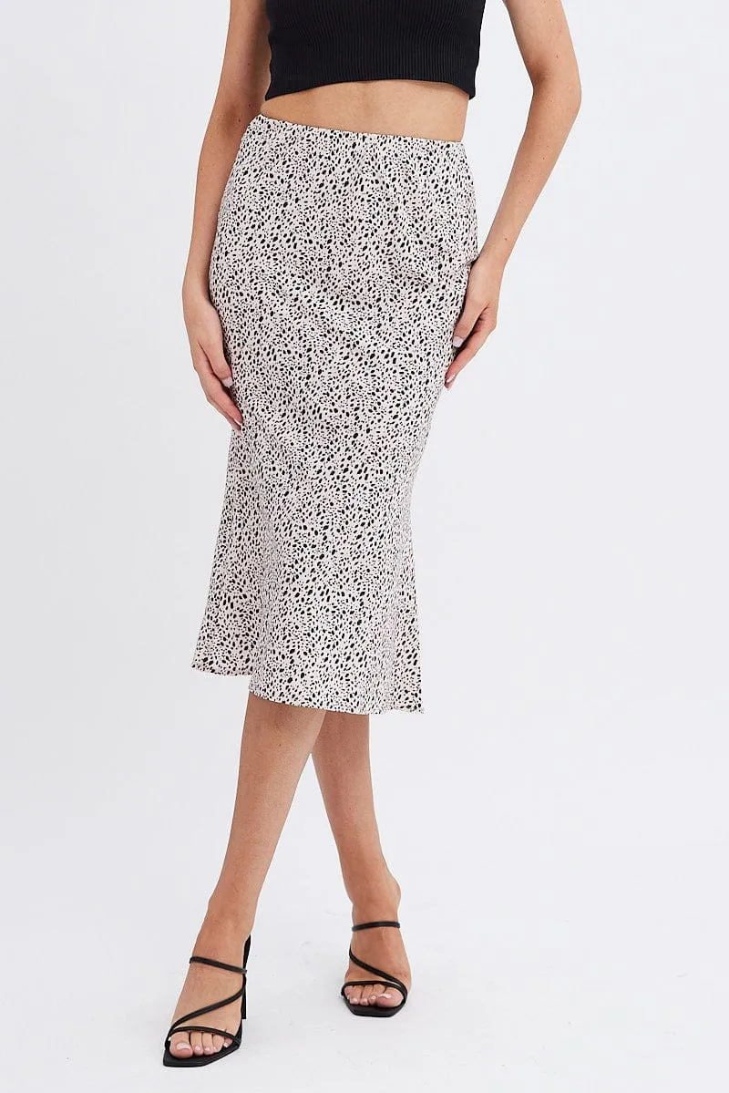 Beige Animal Print Slip Skirt Midi