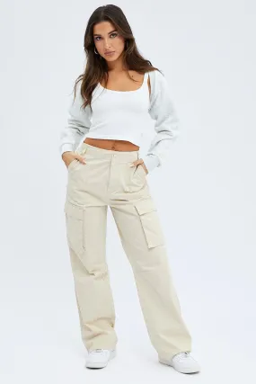 Beige Cargo Pants Low Rise