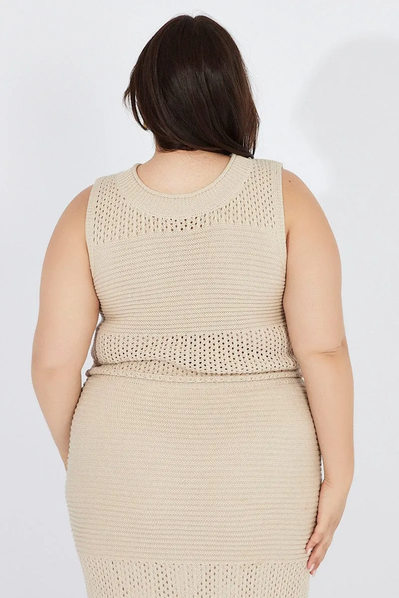 Beige Crochet Knit Tank Top