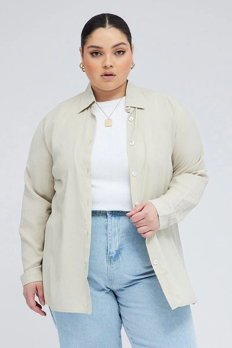 Beige Relaxed Shirt Long Sleeve