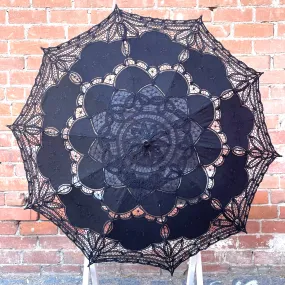 Black Battenberg Lace Cotton Parasol