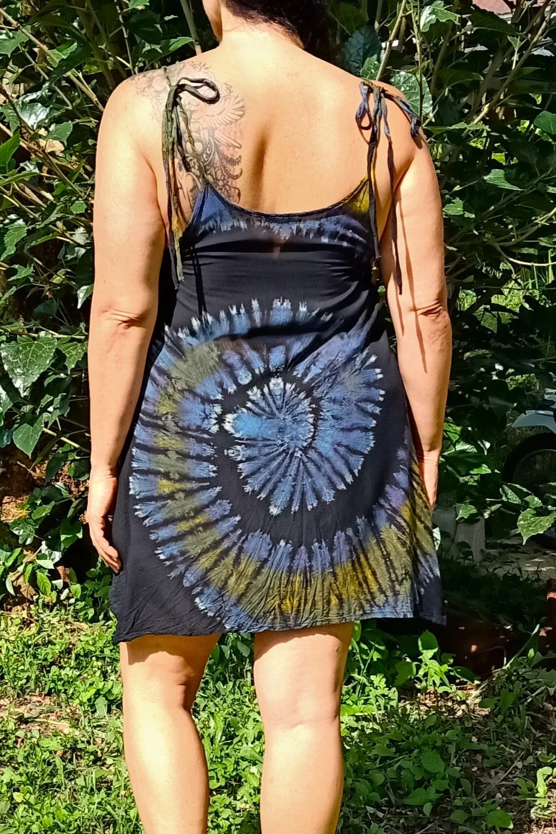 Blue Swirl Tie Strap Sundress