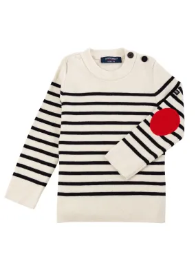 Brégançon sailor jumper for children - with contrasting elbow patches (Ecume/Navy/Tulipe)