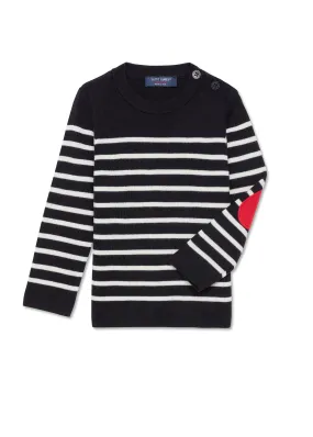 Brégançon sailor jumper for children - with contrasting elbow patches (Navy/Ecume/Tulipe)