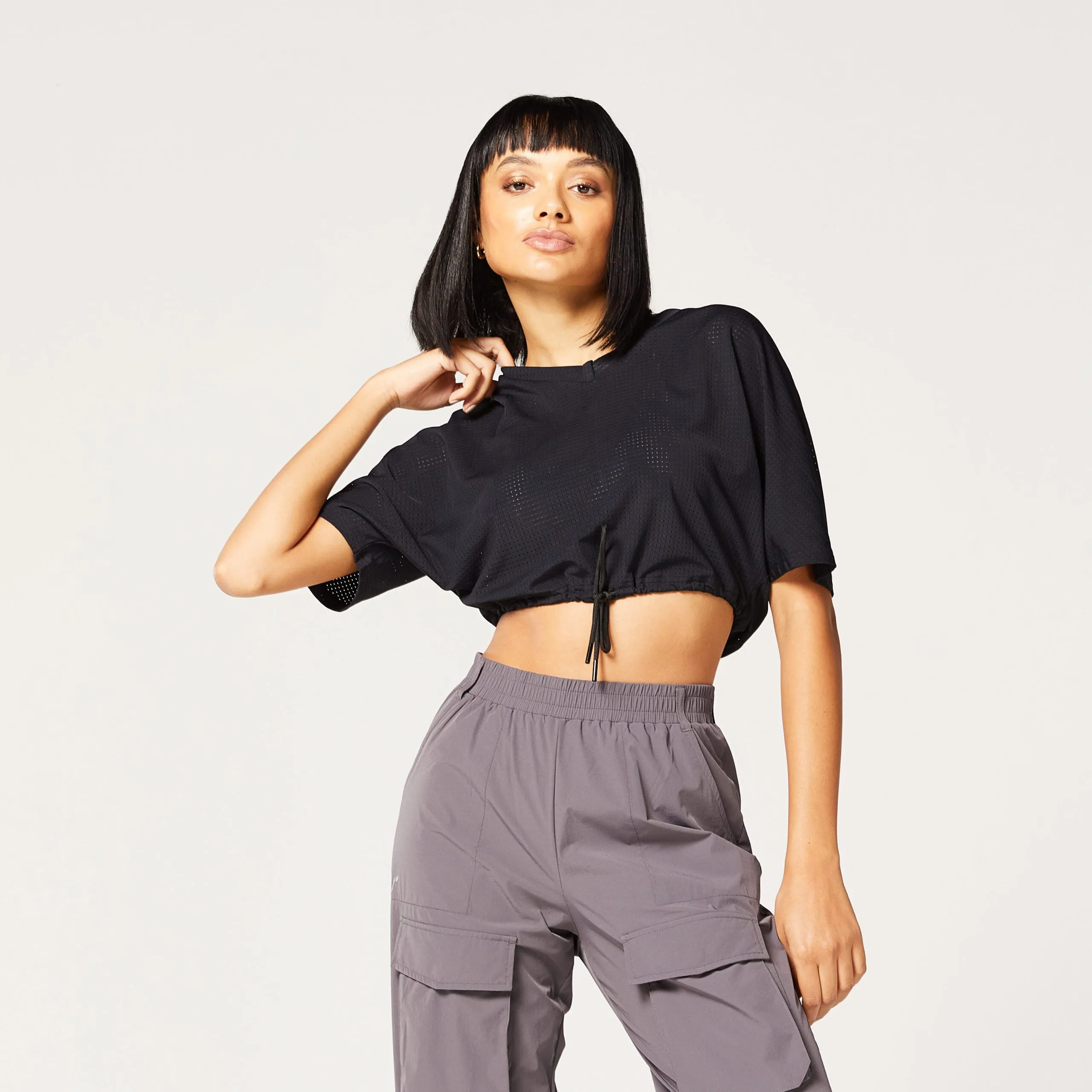 Code Cropped Drawstring Tee - Black