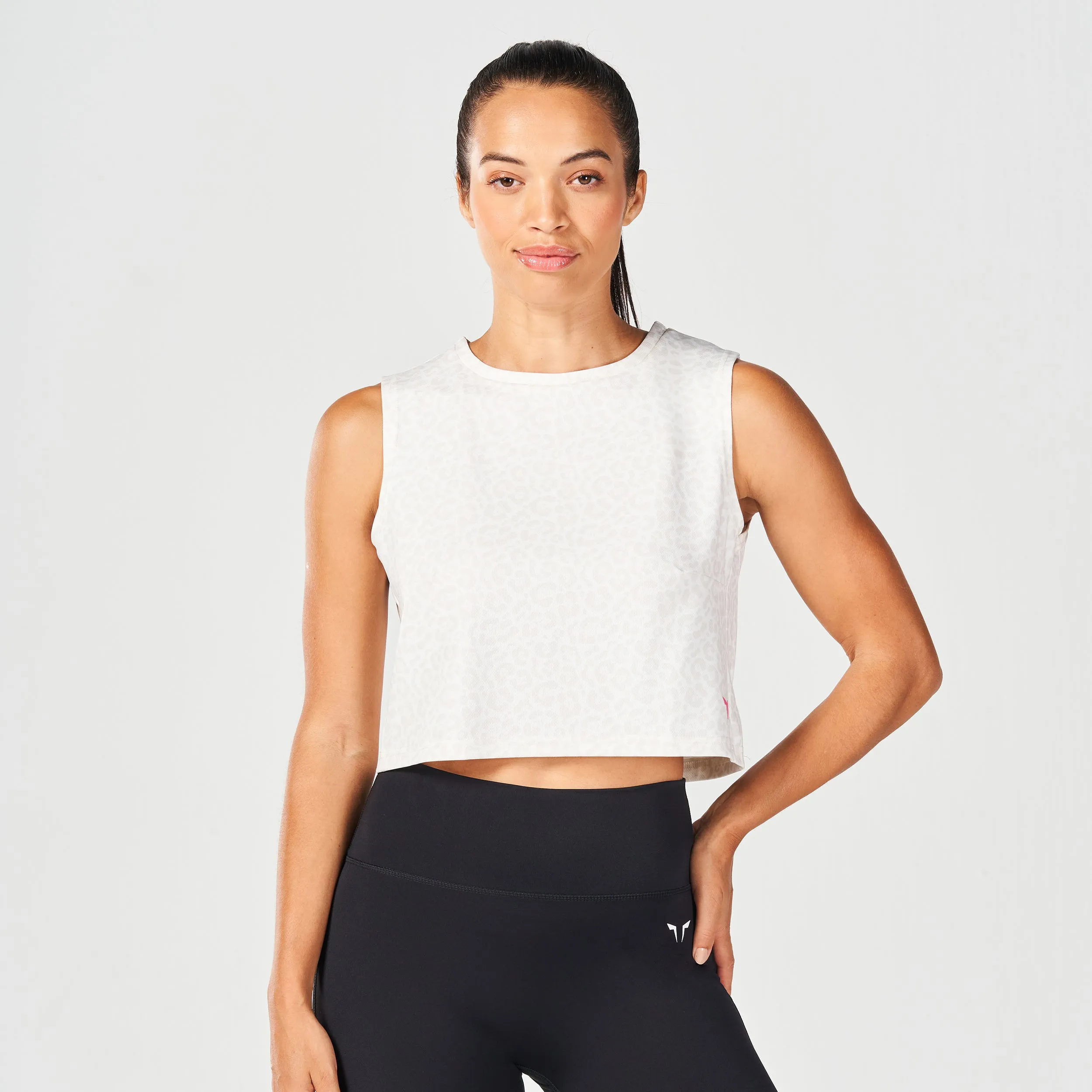 Core Crop Tank - Pearl White Leopard