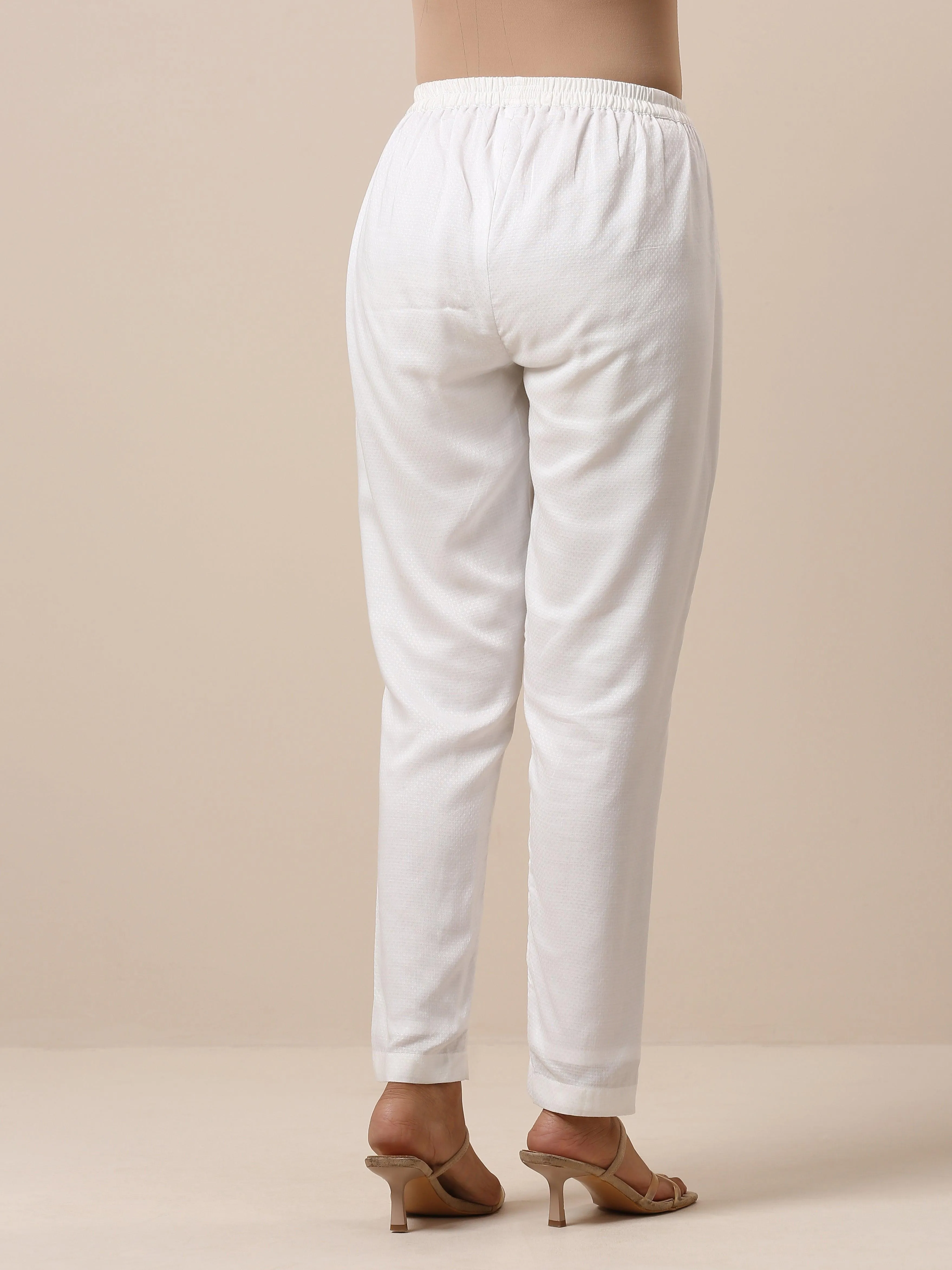 Cotton White Textured Pant