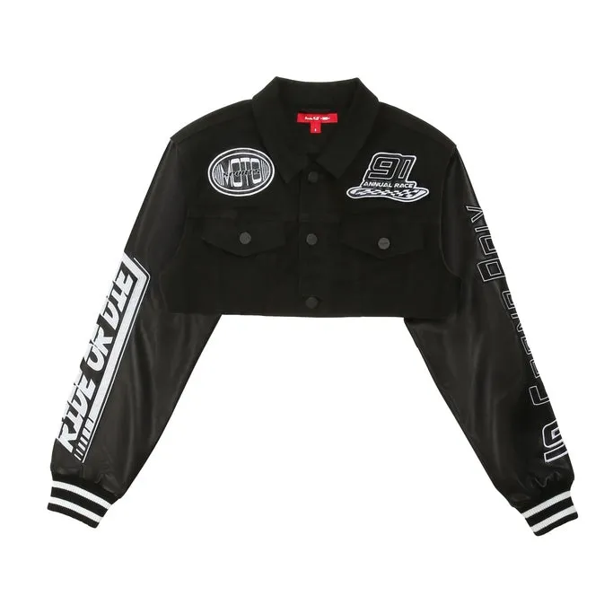 Cropped Jean Racing Jacket - Deep Black