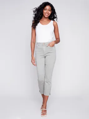 Cropped Twill Pants with Zipper Detail - Celadon