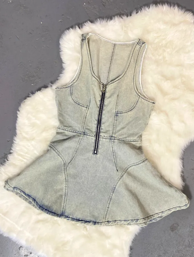 DENIM FLARE MINI DRESS