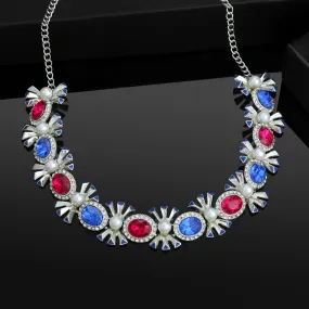 Designer Rhodium plated Pop Diva Necklace with blue and pink Austrian crystals