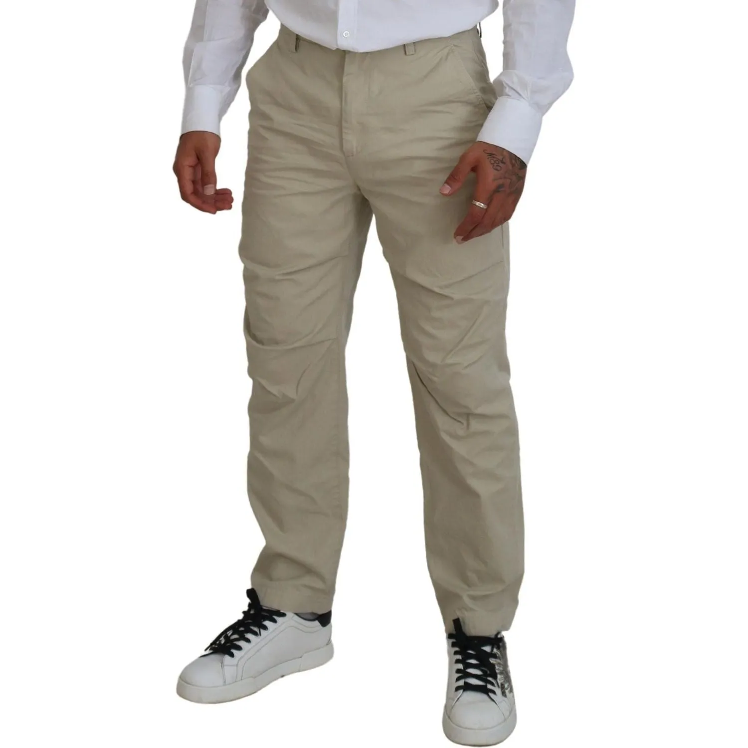 Dsquared² Beige Cotton Straight Fit Men Casual Pants