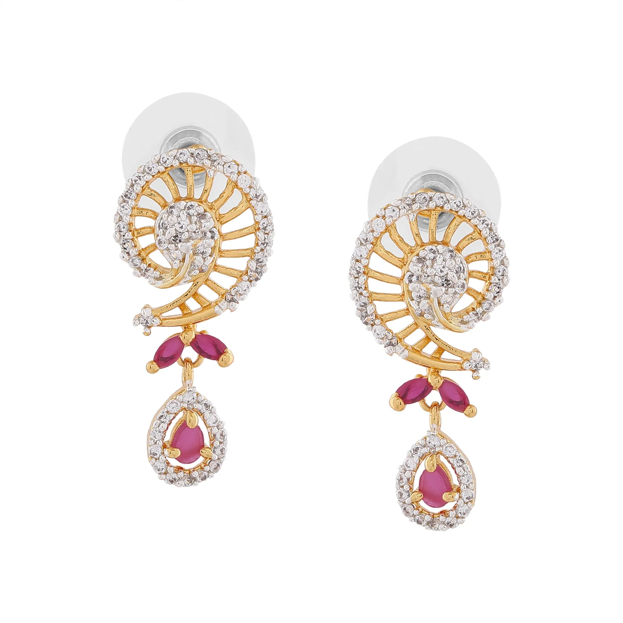 Estele - 24 KT gold plated Pendant Set with Austrian Crystals and Ruby stones for Women