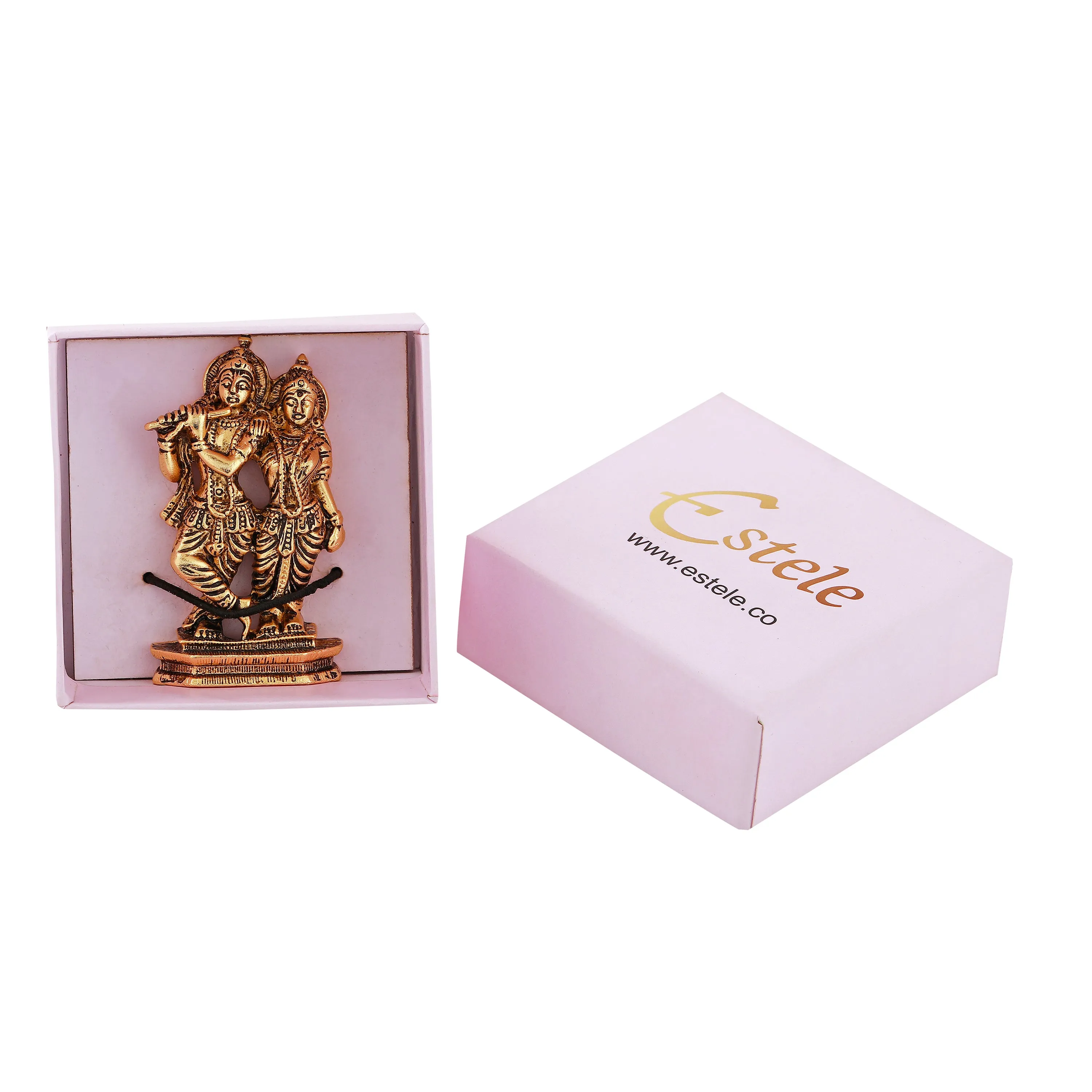 Estele Gold Plated Antique Devotional Shree Radha Krishna Idol for Home/Car Decor.