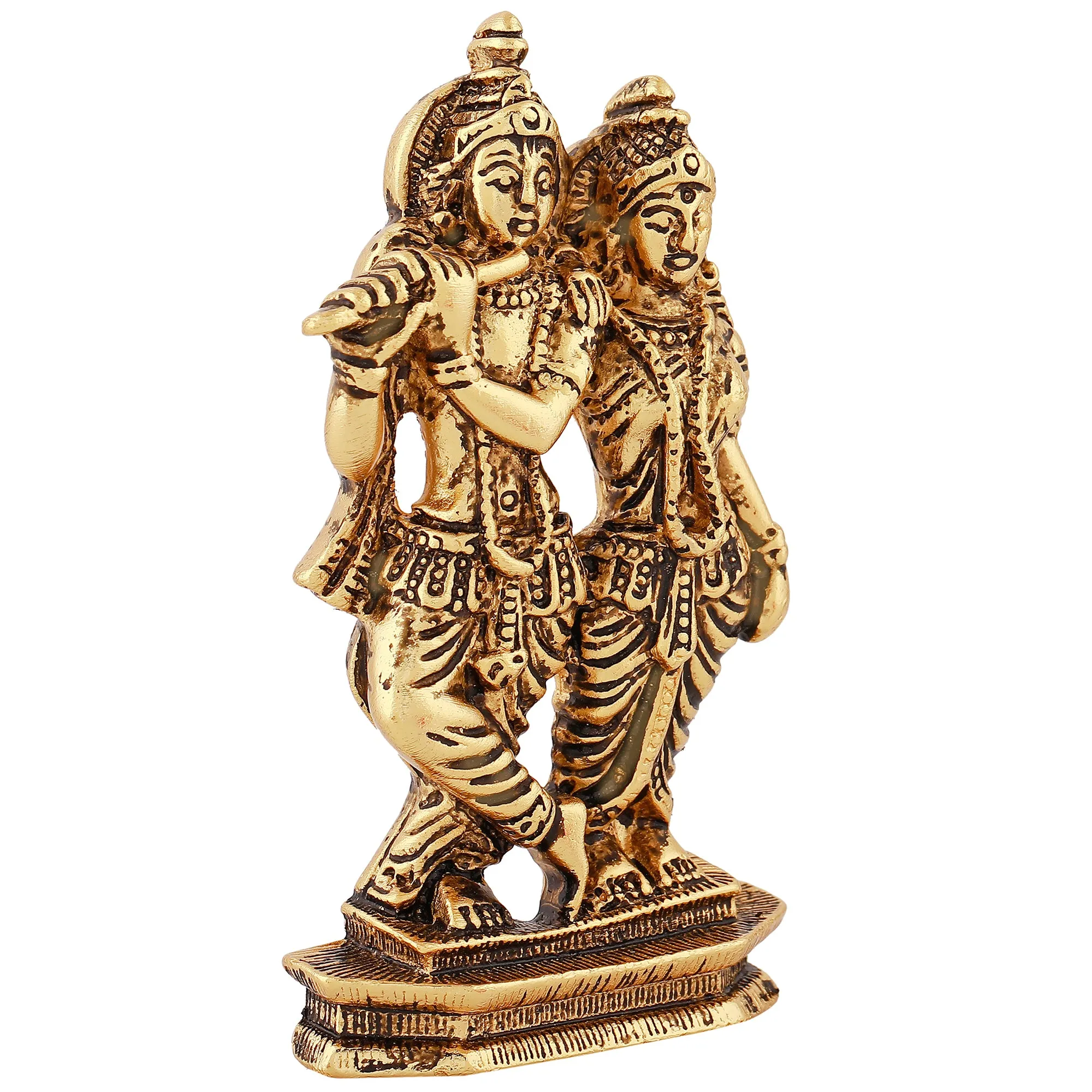 Estele Gold Plated Antique Devotional Shree Radha Krishna Idol for Home/Car Decor.