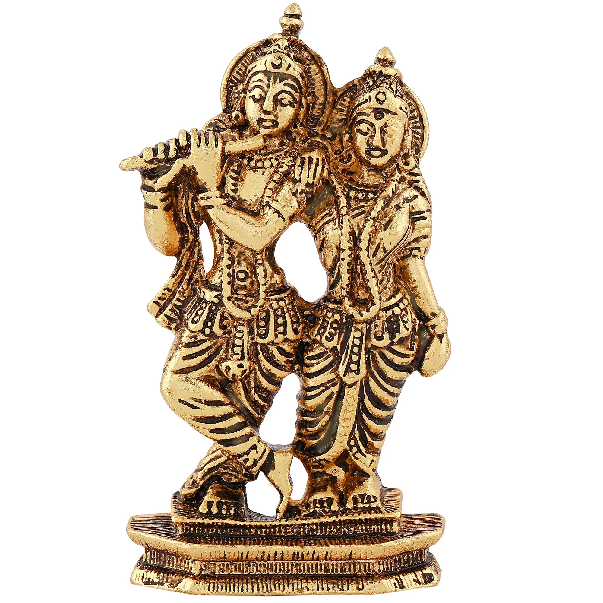 Estele Gold Plated Antique Devotional Shree Radha Krishna Idol for Home/Car Decor.