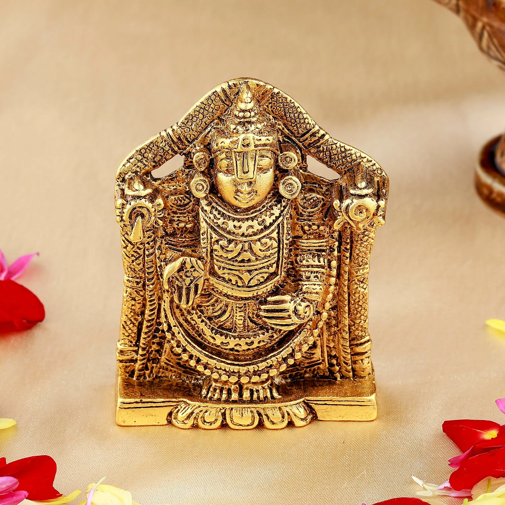 Estele Gold Plated Antique Lord Tirupati Balaji Idol Showpiece for Pooja Mandir/ Home Decorative