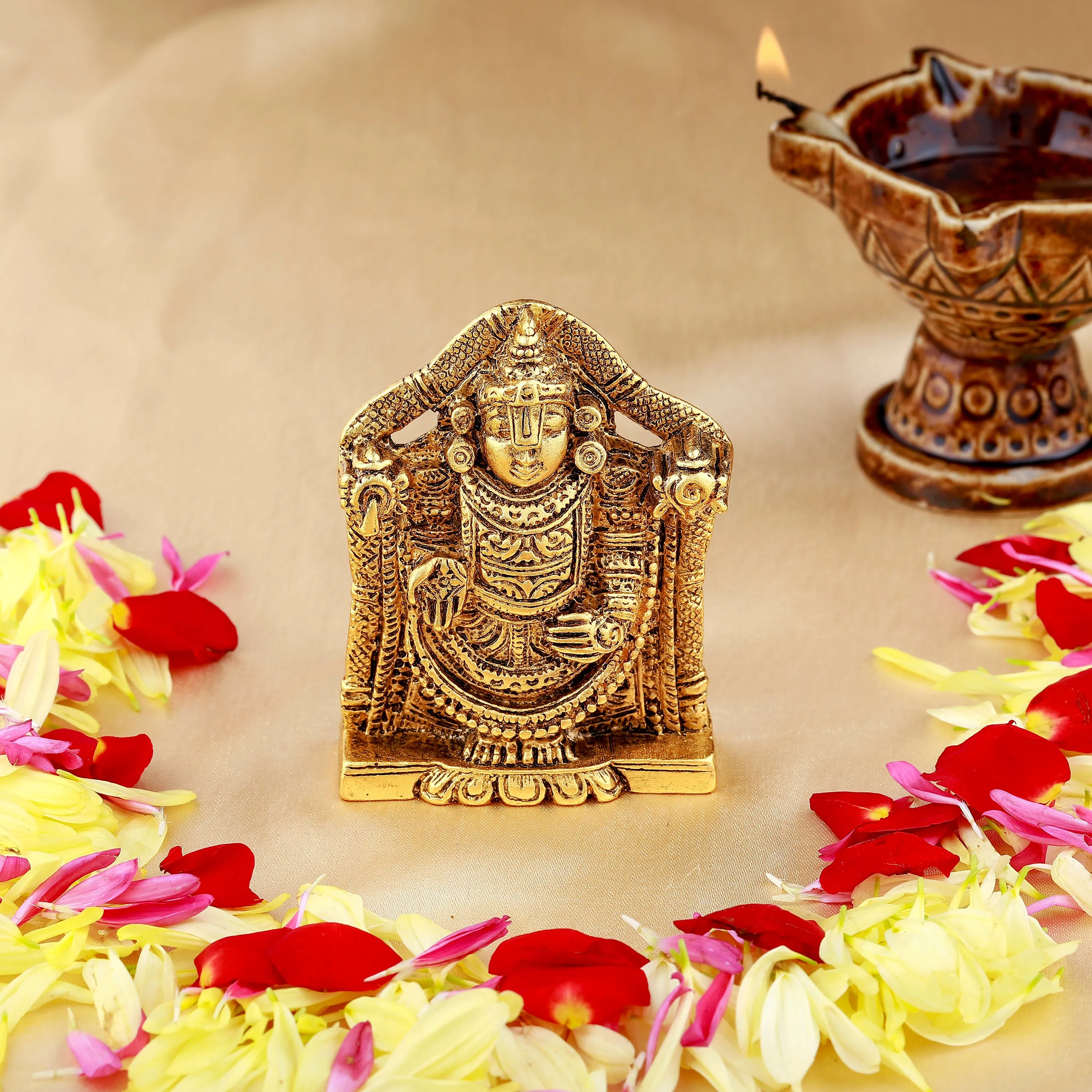 Estele Gold Plated Antique Lord Tirupati Balaji Idol Showpiece for Pooja Mandir/ Home Decorative