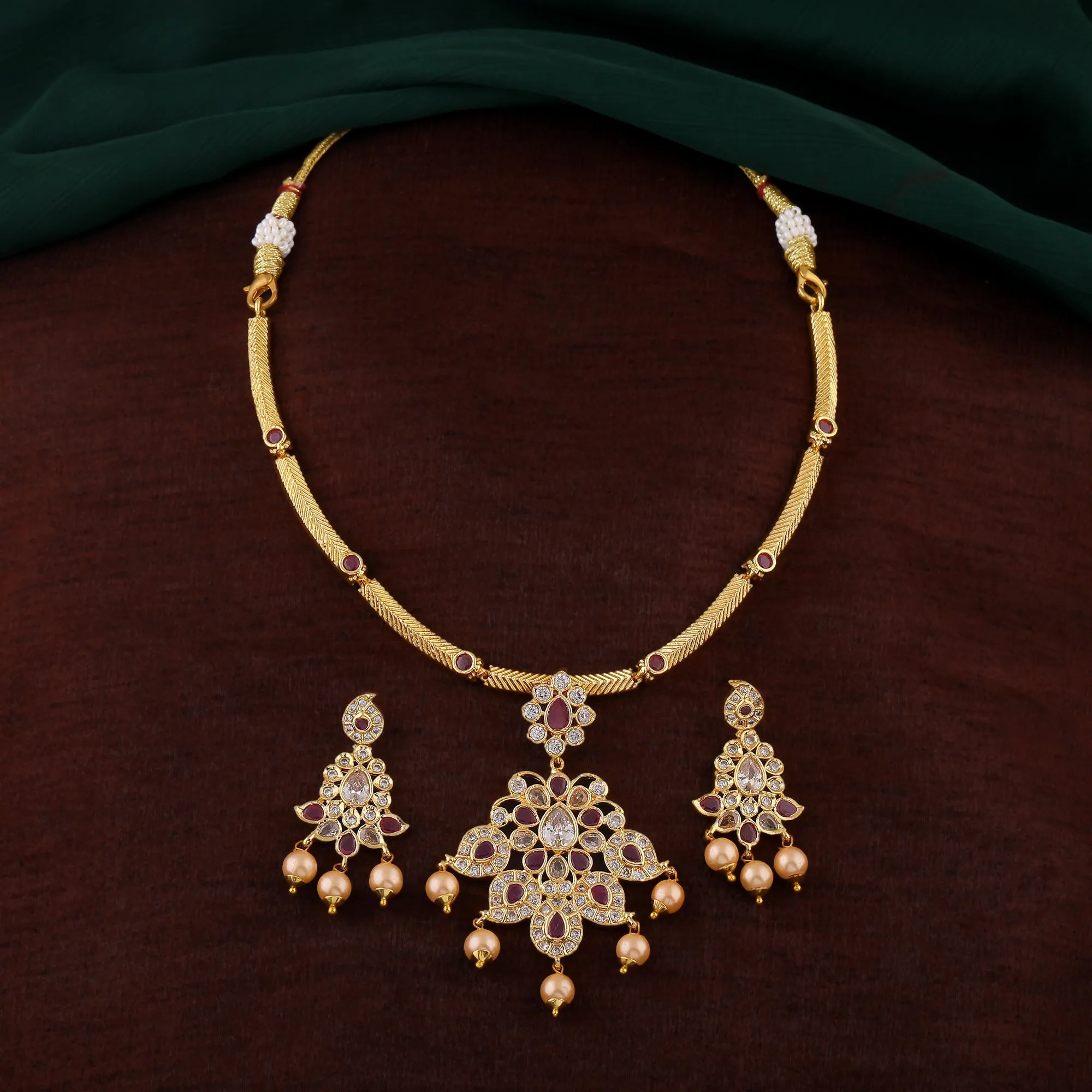 Estele Gold Plated CZ Beautiful Designer Necklace Set for Women