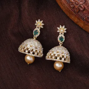 Estele Gold Plated CZ Designer Jaliwala Jhumka Earrings with Pearl & Emerald Crystals for Women