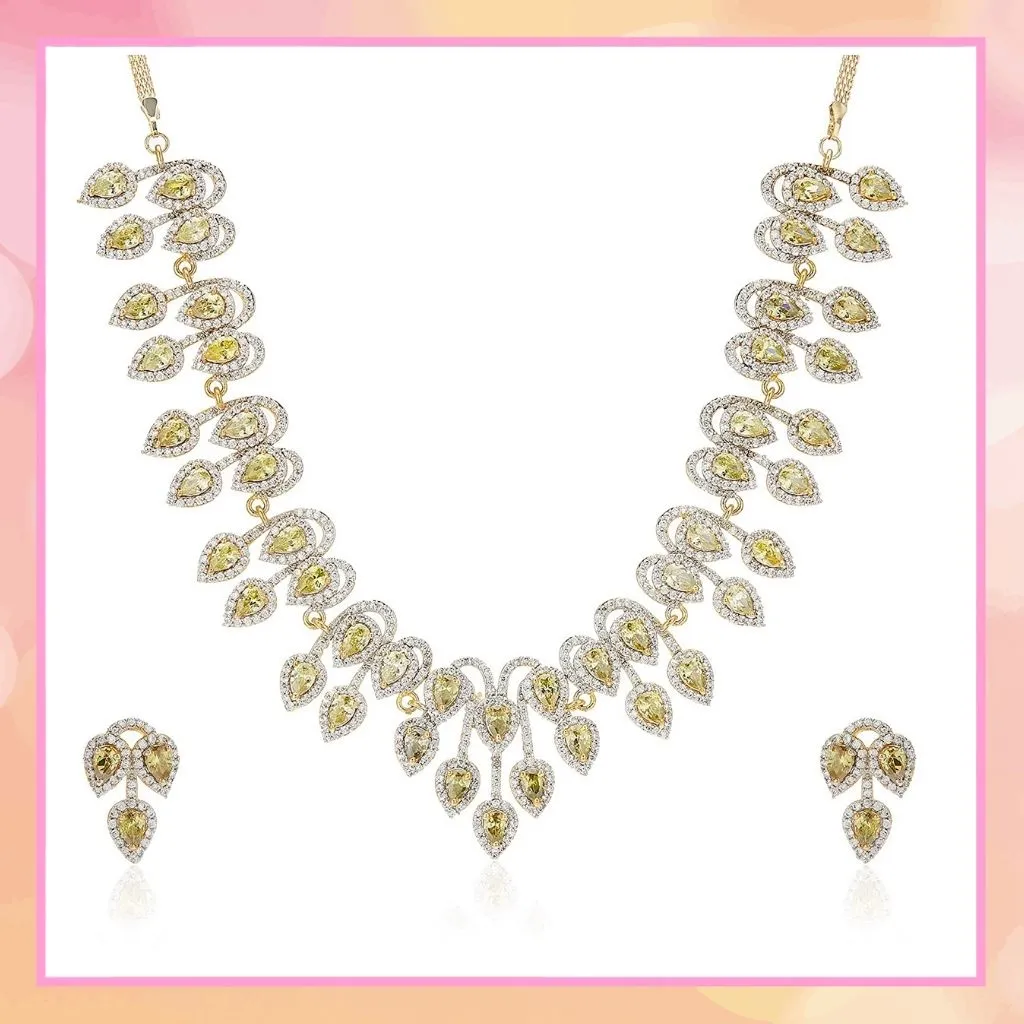 Estele Gold Plated CZ Sparkling Necklace Set for Women